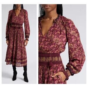 NEW SEA New York Giulia Print Long Sleeve Maxi Dress Size Medium